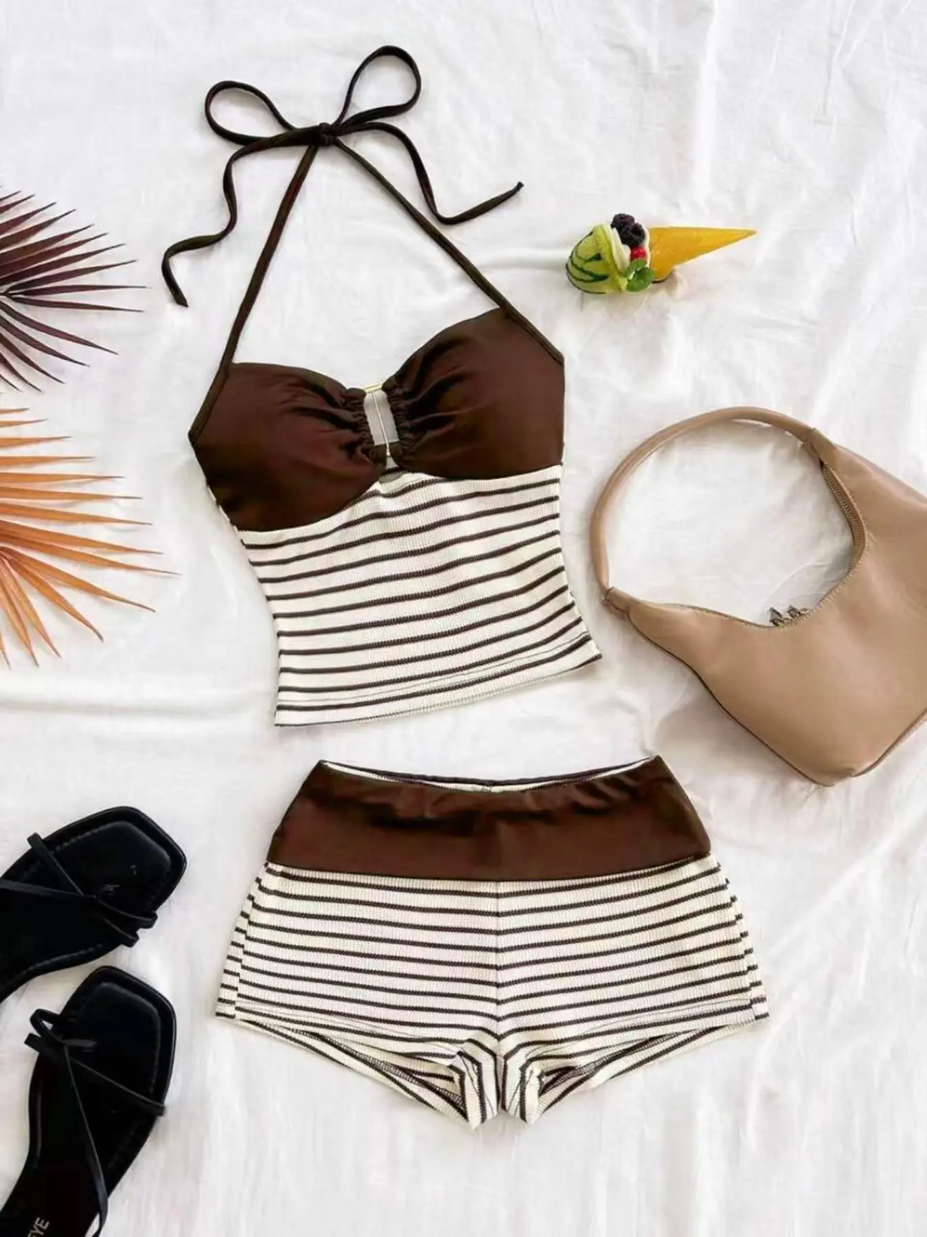 2-Piece Striped Knit Crop Top & Shorts Set, Boho Matching Set, Boho Style, Party Wear, Valentine's Day, Date Night, Beach, Fall Fashion, Beach Outfits Set