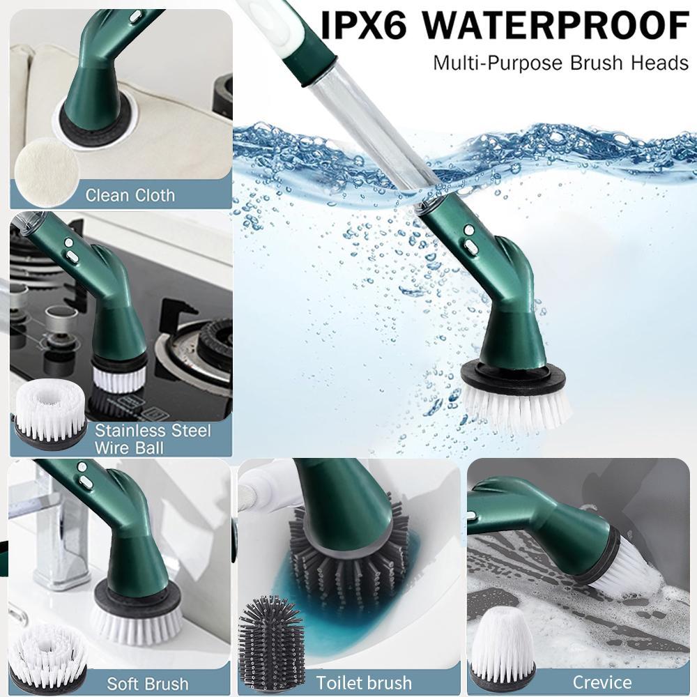 The multi-functional electric brush with liquid addition is suitable for bathroom and kitchen floor scrubbing brushes. It can replace 5 or 6 rotating electric brushes Rechargeable Spin Scrubber