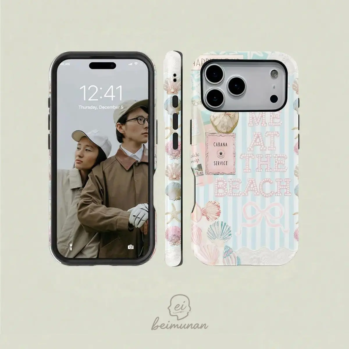 Me At The Beach Seashell Bow Summer Collage Phone Case, Anti-slip & Fade Resistant. Compatible with Apple 17/16/15/14/13/12/11/X and Samsung S26/25/24/23/22/21 phones. Shockproof phone case — lightweight, stylish, and durable.