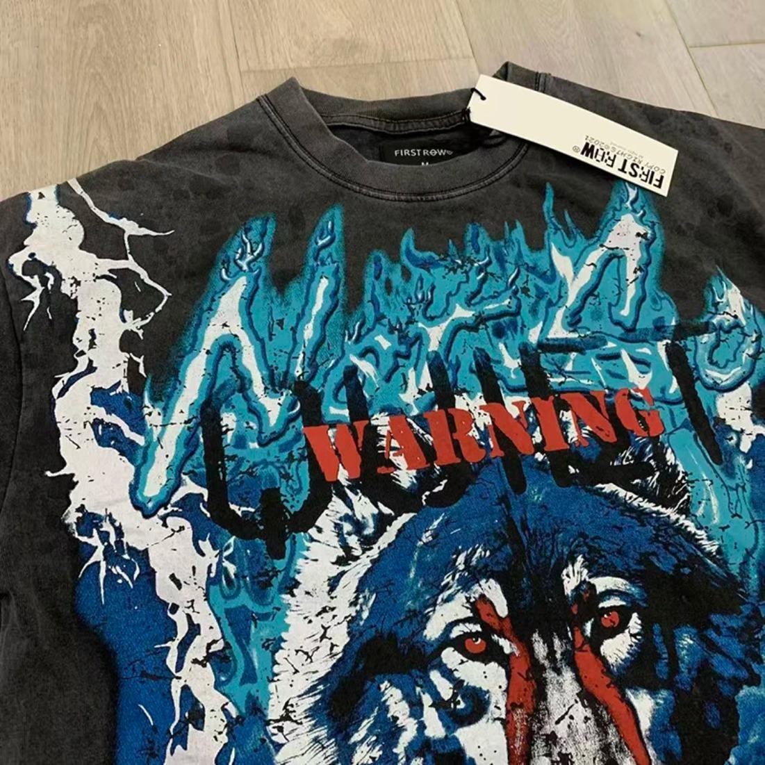 Casual FIRST ROW T-Shirts Washed Street Fashion American Style Hot Drill Letters Mens Womens High Quality Short Sleeves Tee Streetwear Trendy Graphic Tee Urban Fashion Cool Casual Look Unisex Stylish Summer Tee