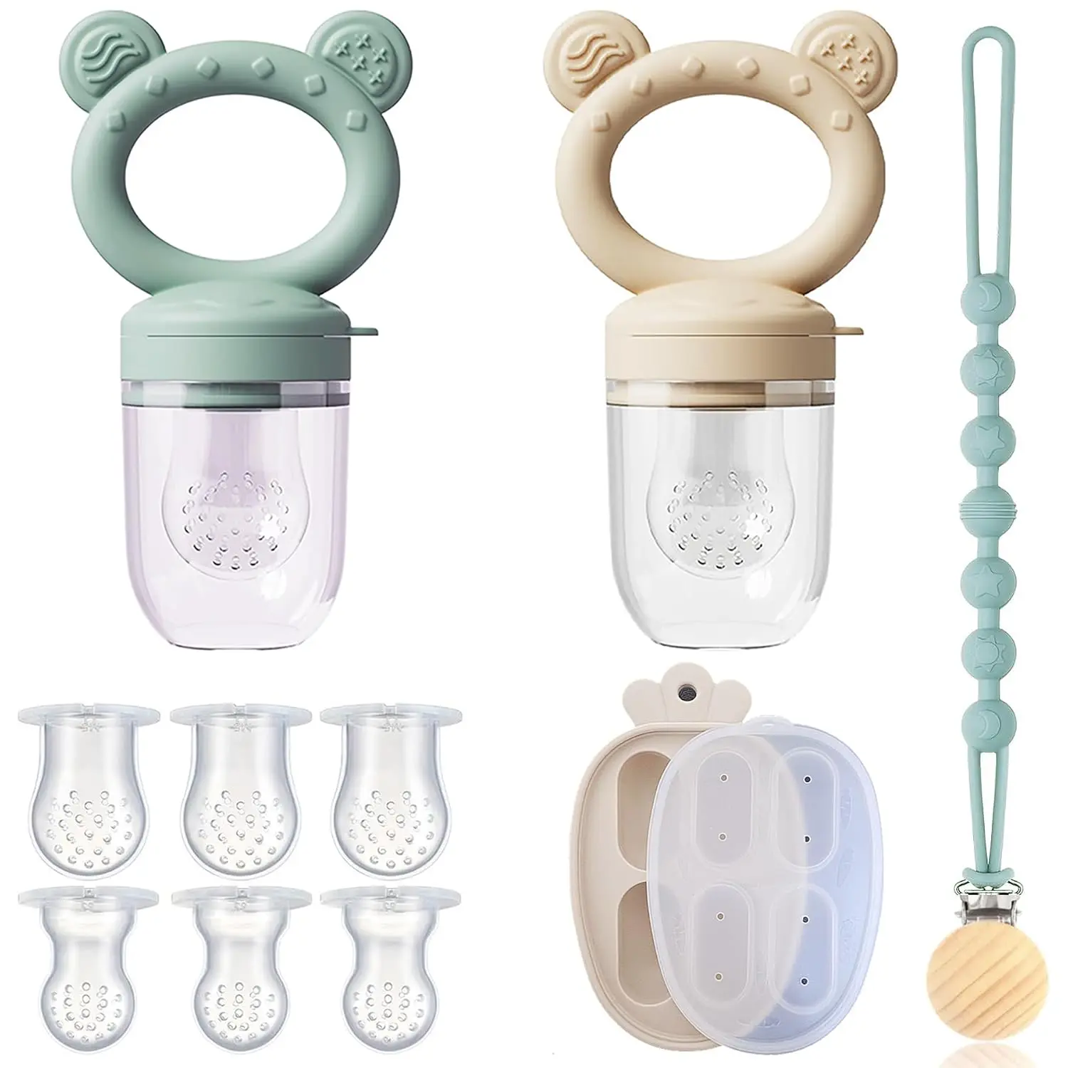 4 Pack Stylish Anti-Drop Baby Fruit Feeder & Breastmilk Popsicle Molds  Teething with Lids, The Perfect Food Feeder, Teether Pacifier, Easy-to-Clean Silicone Feeder Teethers, Extra Silicone Clips