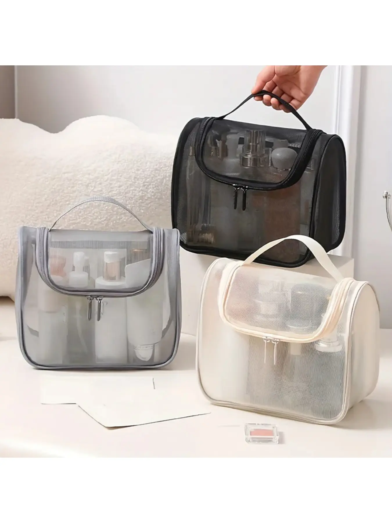 New multi-functional toiletries bag Cosmetic Toiletry Bag curved nylon mesh portable makeup bag women's large capacity cosmetics storage bag Cosmetic Travel Bags