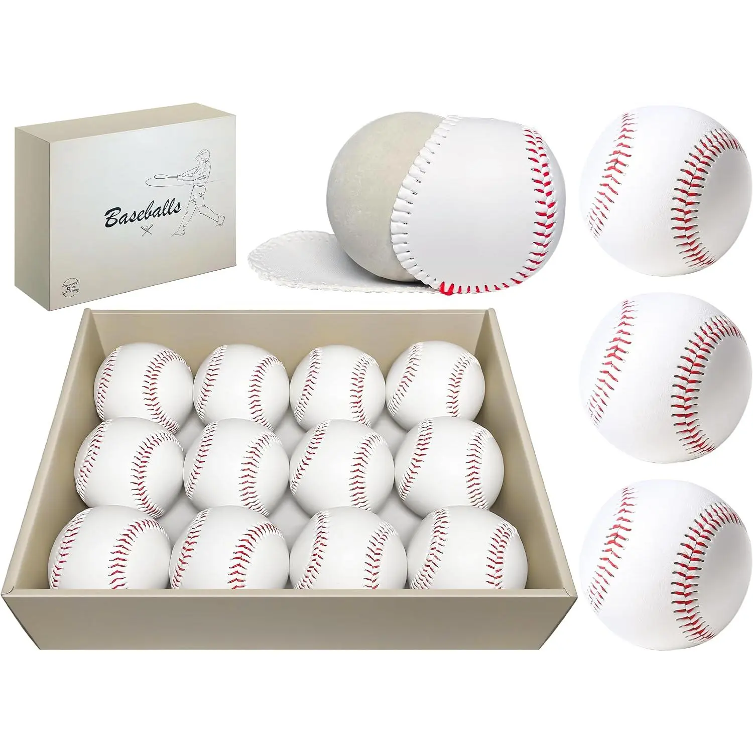 12 Pack Standard Size T-Ball Baseballs - Unmarked & Soft Practice Balls for League Play - Durable Synthetic Leather Cover - Rubber Filling -  for , Hitting, Batting, Fielding