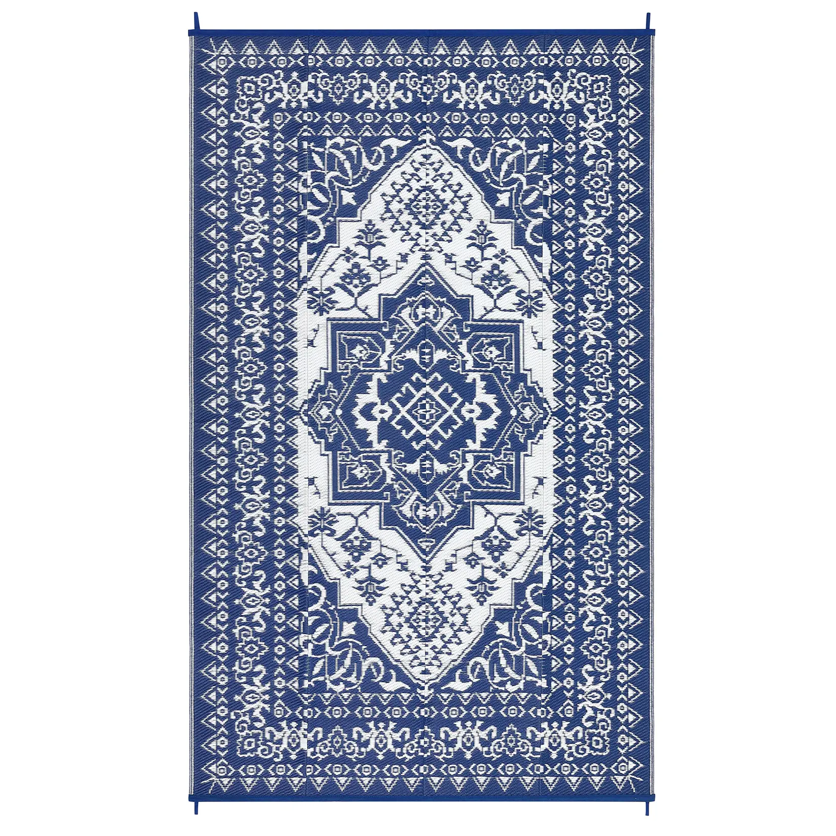 Outdoor Plastic Straw Rug Waterproof Patio Rug Reversible Medallion Carpet, Foldable Portable Camping Mat with Storage Bag&4 Stakes, Outdoor Carpet for Deck/Balcony