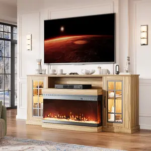 70 Inch Fireplace TV Stand for TVs up to 80", Electric Fireplace TV Console with 3-Sided Glass, Adjustable Storage Shelves, Entertainment Center for Living Room