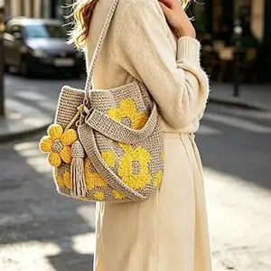 Handmade Crochet Flower Tote for Women, Versatile Crochet Shoulder & Crossbody Bag, Lightweight Trendy Boho Handbag for Daily Commuting, Shopping, Travel, Casual Outfits & Everyday Use