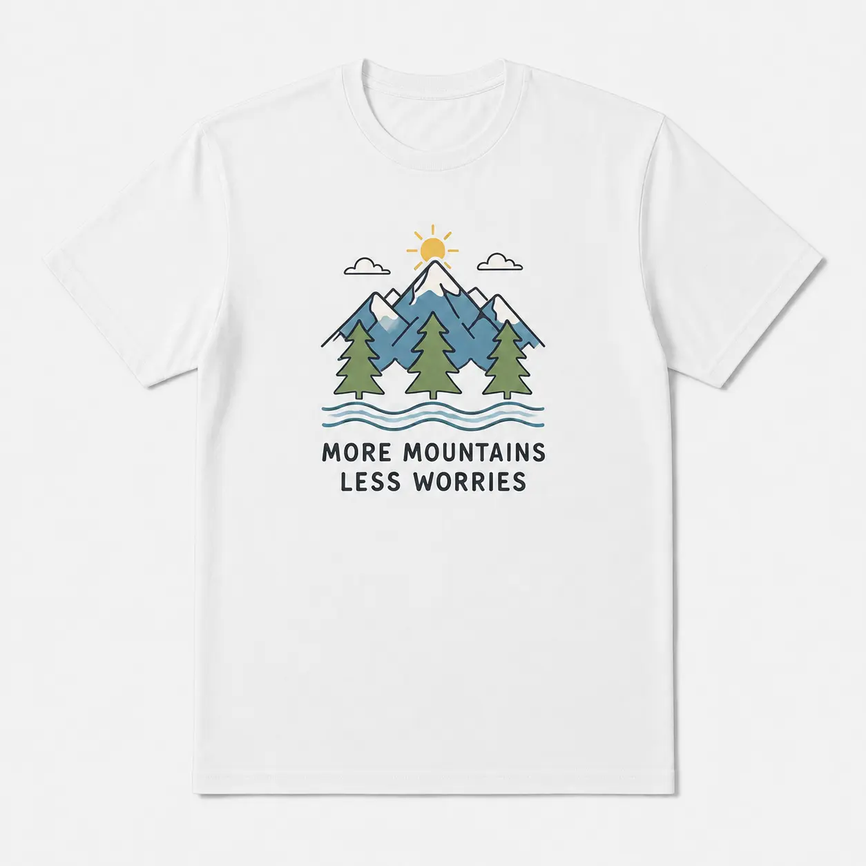 More Mountains Less Worries T-Shirt, Mountain Hiking Graphic Tee, Outdoor Adventure Shirt for Nature Lovers, Camping and Hiking Gift