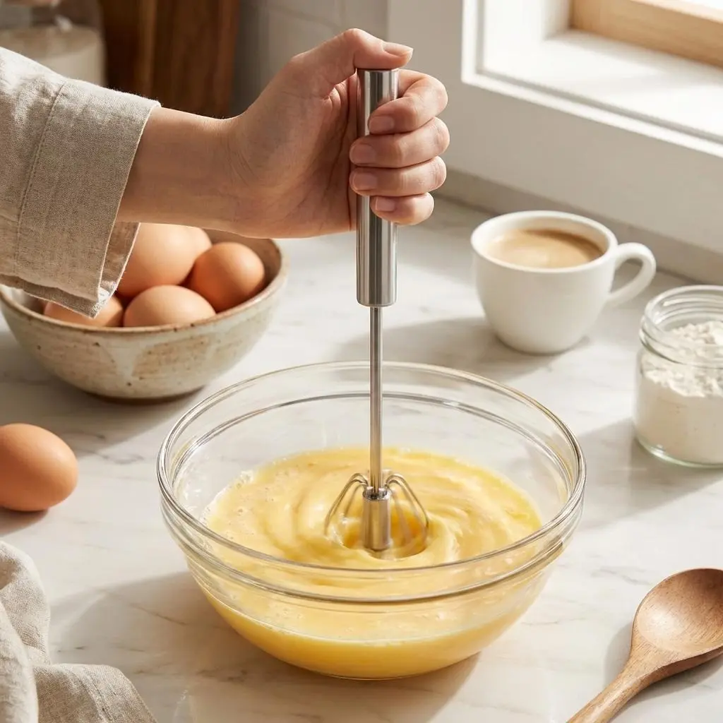 Stainless Steel Manual Egg Beater, Rotating Cream Whip Mixer, Home Kitchen Tool, Baking Utensil, Handheld Whisk, Essential Cooking Gear
