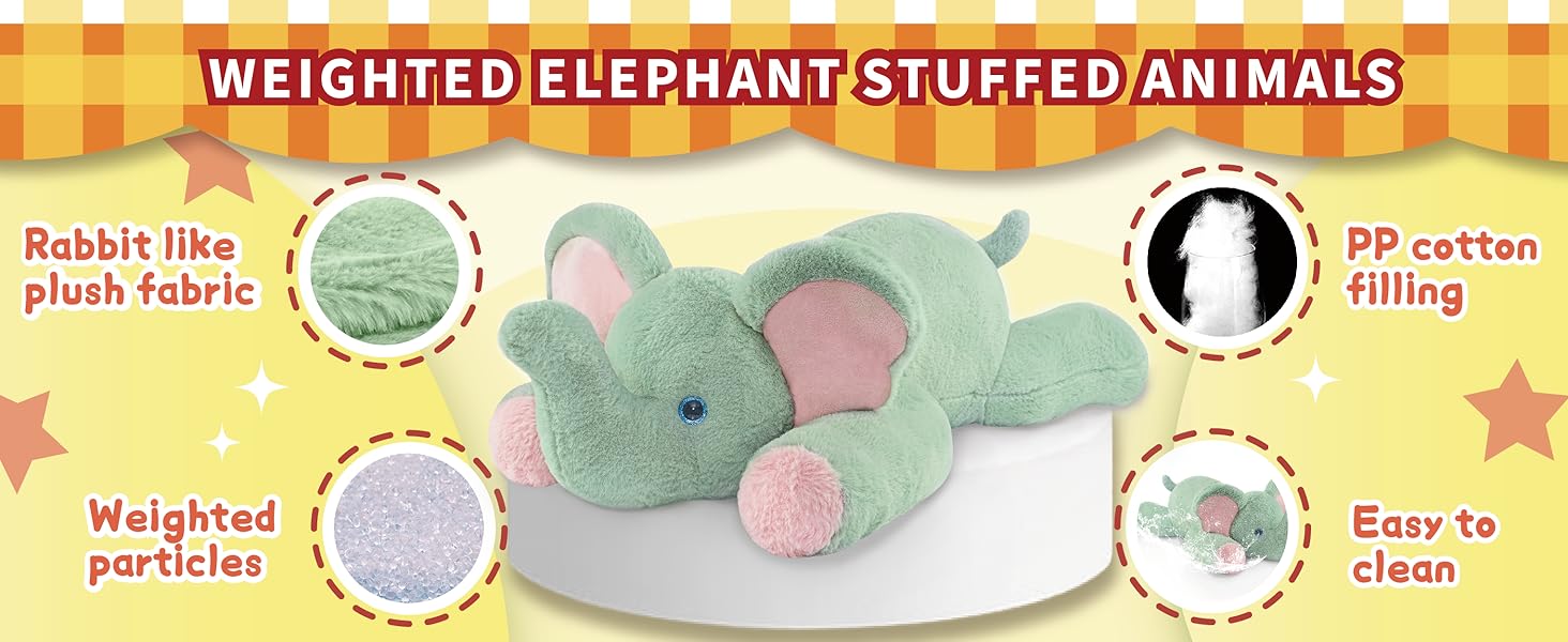 20"| 3.3 Pound Elephant Weighted Stuffed Animals, Large Pillowfort Plush Animal Toys for Kids Adults, Large Body Pillow for Gifts Presents Birthday Christmas Holiday