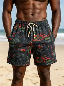 Men's Tribal Aztec Print Shorts, Drawstring Elastic Waist, Casual Shorts for Summer, Beach Streetwear, Daily Wear