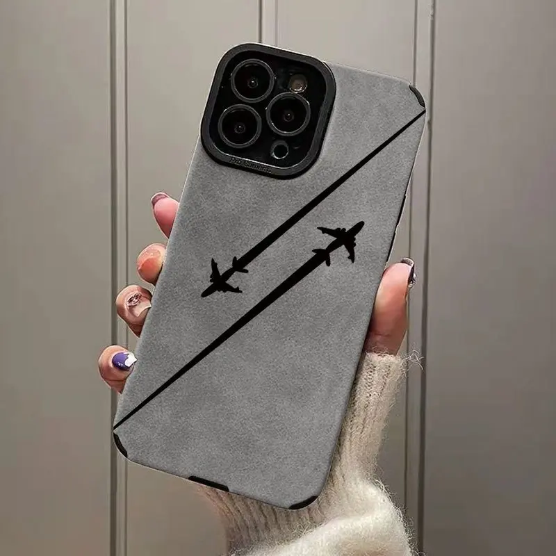 Airline Silhouettes Faux Leather Phone Case for iPhone Series - Minimal Flight Route Design, Large Camera Cutout, Shockproof TPU Cover, Travel Lover Neutral Aesthetic Anti-Scratch Protector (Fits 17,16,15,14,13,12,11 Pro Max Plus,XS Max)