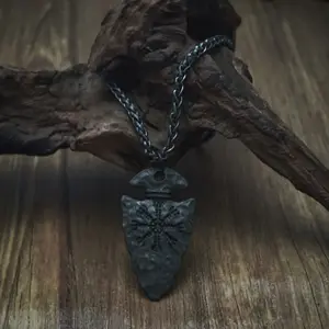 Vintage Viking Pendant Necklace, Vegvisir Rune Arrowhead Necklace, Nordic Compass Amulet, Stainless Steel Men's Jewelry