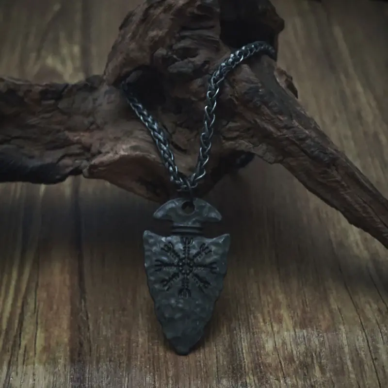 Vintage Viking Pendant Necklace, Vegvisir Rune Arrowhead Necklace, Nordic Compass Amulet, Stainless Steel Men's Jewelry