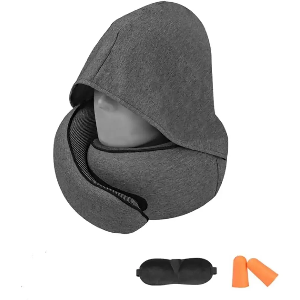 Travel Neck Pillow, Newly Hooded Neck Pillow, 100% Pure Travel Pillow for Flight Headrest Sleep,Aircraft Accessory,Suitable for use in Plane/Car/Office