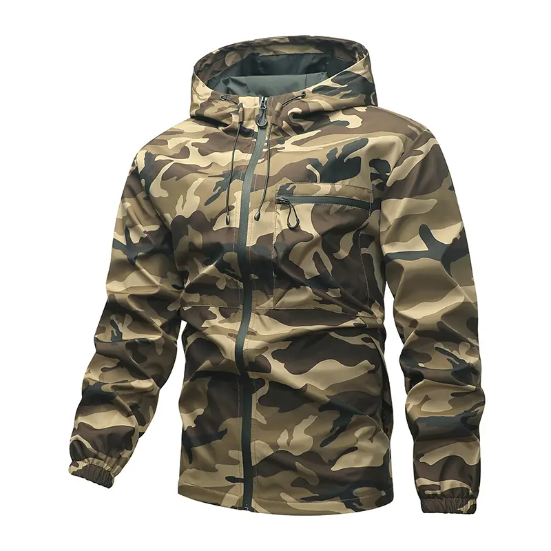 Men's Camouflage Hooded Windbreaker Jacket Tactical Outdoor Lightweight Rain Coat Zip Up Softshell Sportswear cozy soft cool clean chic active sporty premium classic stylish durable trendy relaxed comfy modern vibe urban fresh hype Multi-Color