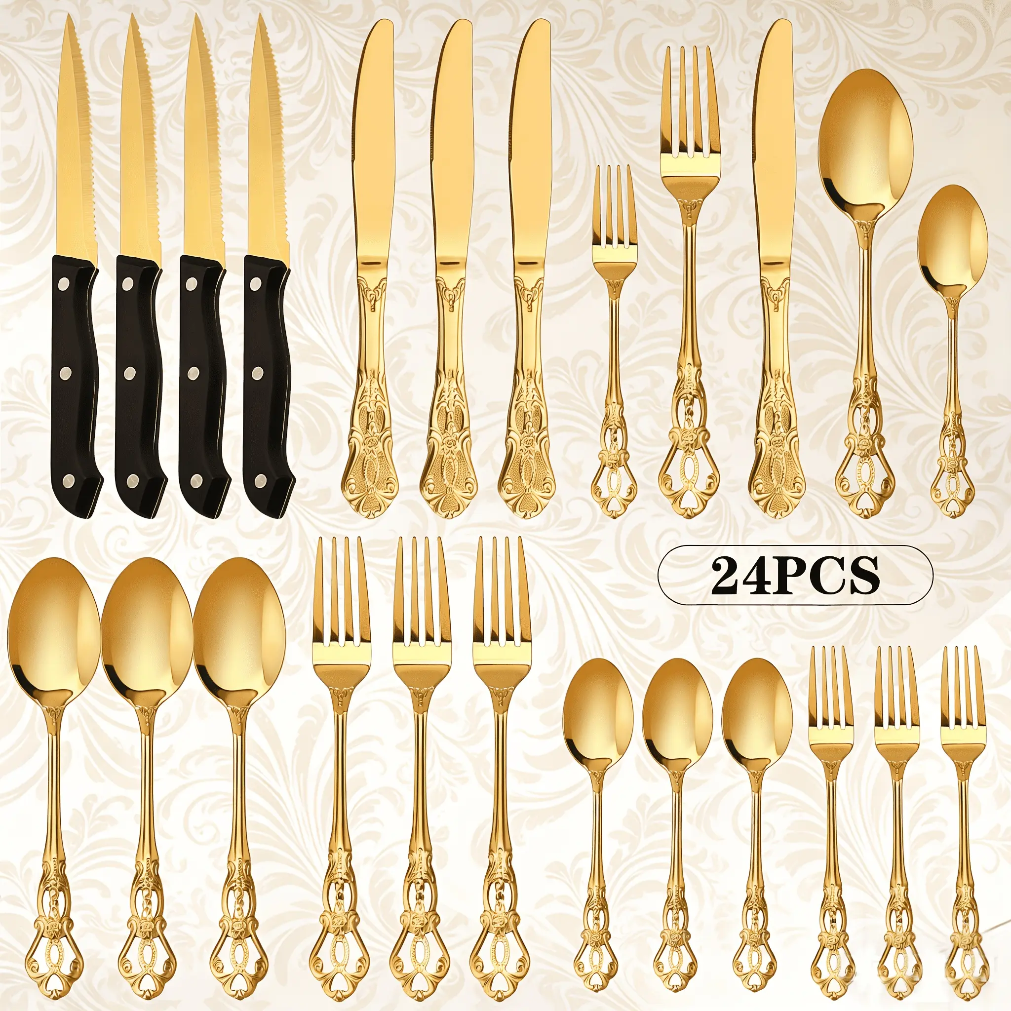 24 Pcs Royal Dinnerware Set, Service for 12, Microwave & Dishwasher Safe, Elegant Tableware for Wedding, Holiday & Christmas, Ideal Home Christmas Decor