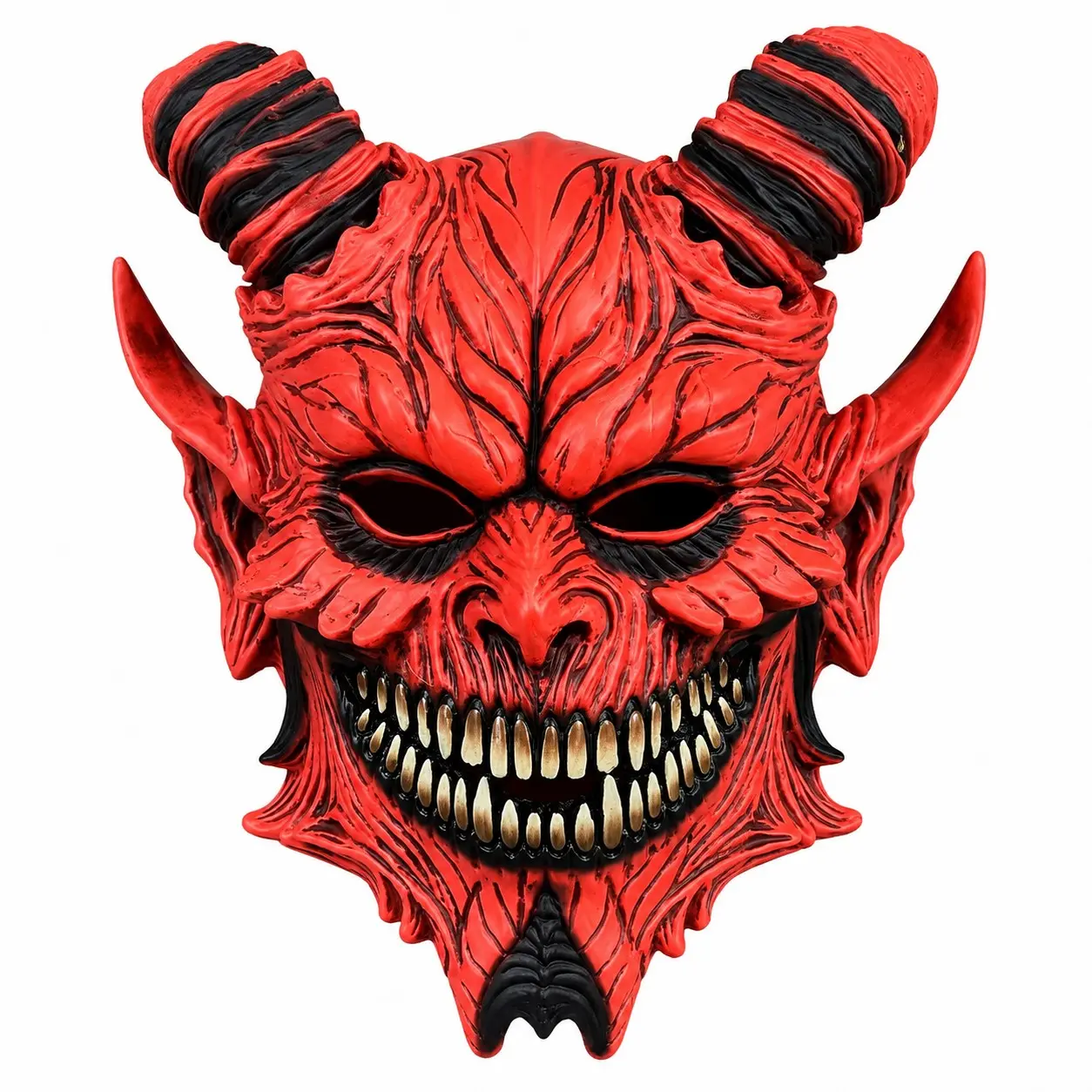 Halloween Devil Horn Mask, Full Head Latex Mask with Sharp Fangs, Perfect for Parties, Haunted Houses, Costume Balls, Pranks