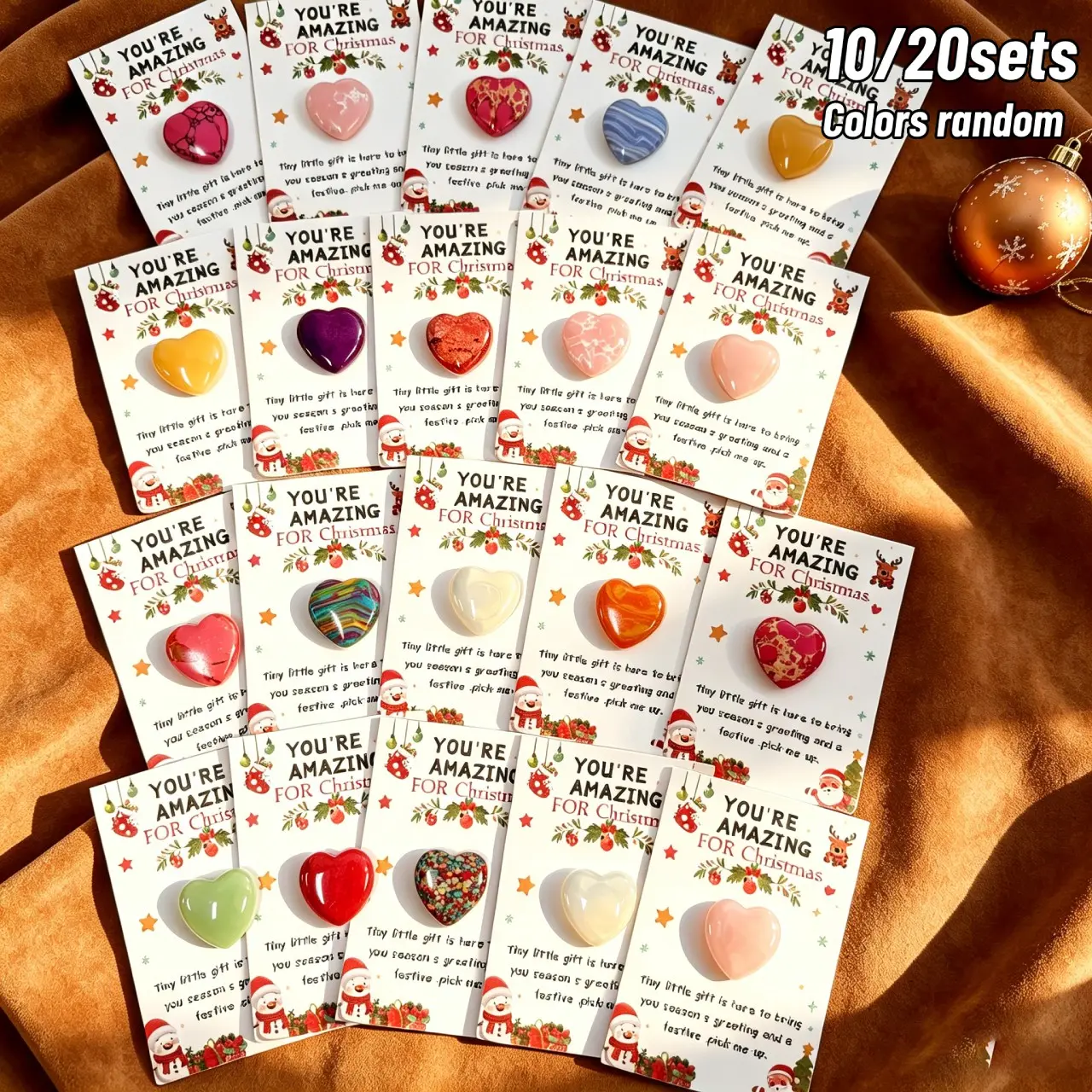 Christmas Holiday Gift Set - Random Color Natural Stone Heart Positive Affirmation Card, 10/20 Sets Mini Encouragement Keepsake Gifts, Christmas Stocking Stuffers, Party Gifts, Ideal For Gifting, for Friends Family Loved Ones Coworkers