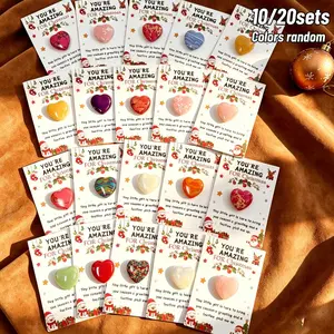 Christmas Holiday Gift Set - Random Color Natural Stone Heart Positive Affirmation Card, 10/20 Sets Mini Encouragement Keepsake Gifts, Thanksgiving Halloween Christmas Stocking Stuffers, Ideal Present for Friends Family Loved Ones Coworkers