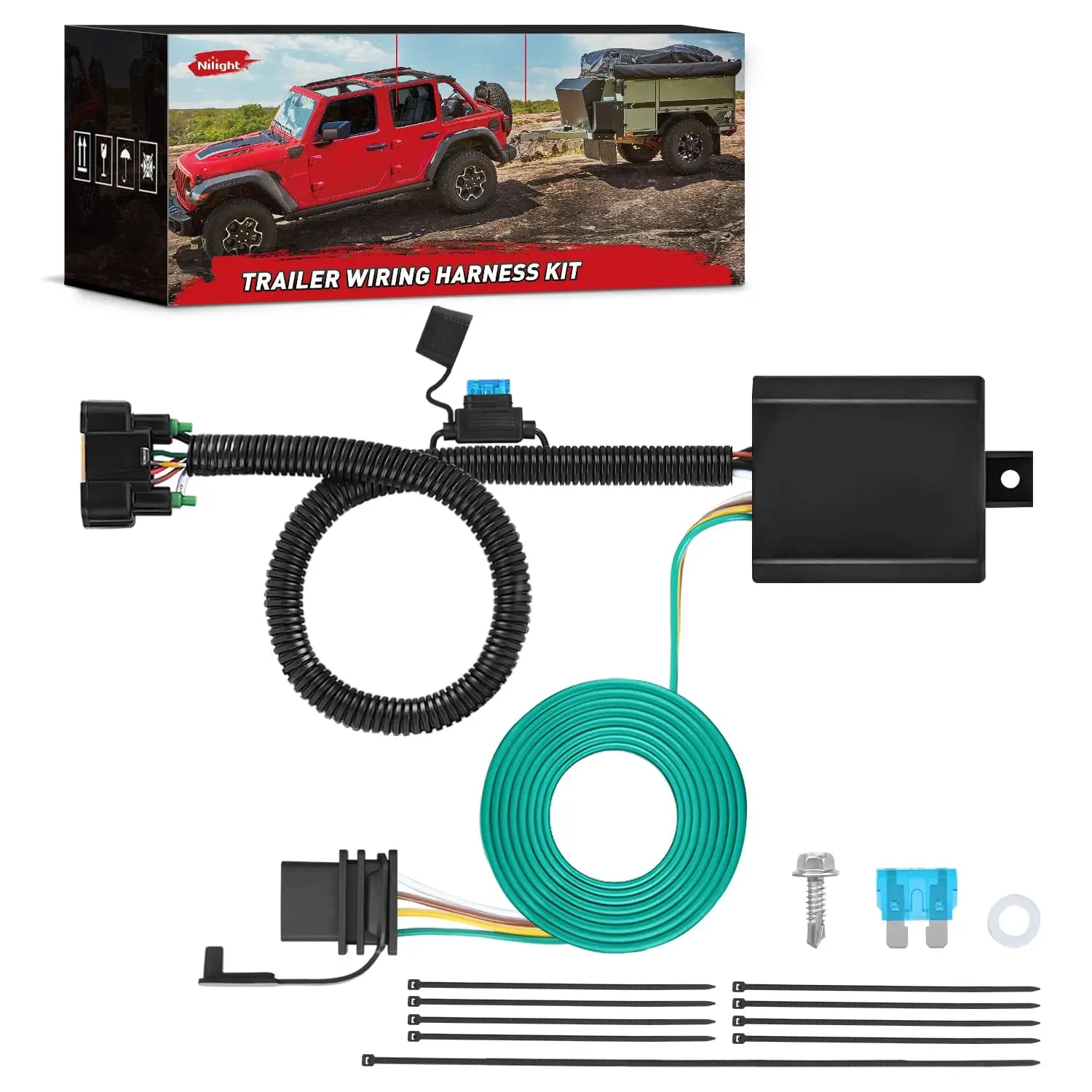Nilight Nilight 4 Pin Custom Trailer Wiring Harness 56420 Vehicle Side Compatible with Hyundai 2019 2020 2021 2022 2023 2024 Santa Fe Santa Cruz Palisade Tucson; Kia Telluride Sorento Carnival, 4-Pin Connector, Abs Plastic, Flat Connector, Harness Kit, Pl