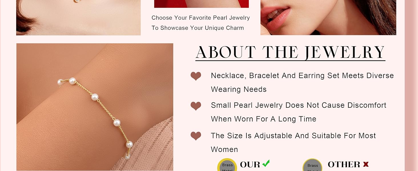 YADOCA Gold Jewelry Set for Women - 16K Plated Gold Pearl Necklace and Earring Set With Drop Earrings,Charm Layered Necklace,Adjustable Bracelets - Dainty Women's Pearl Jewelry Sets For Wedding Gifts