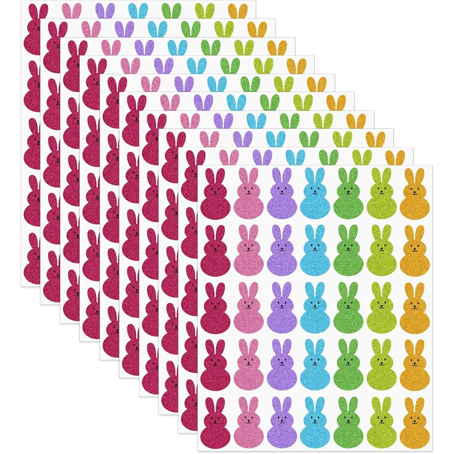 350 count Easter Bunny Stickers Cute and Beautiful Bunny Stickers, 7 Colors Easter Stickers, Easter Self-Adhesive Stickers Supplies, Spring Stickers for Sealing Envelopes Glitter Easter Bunny Stickers