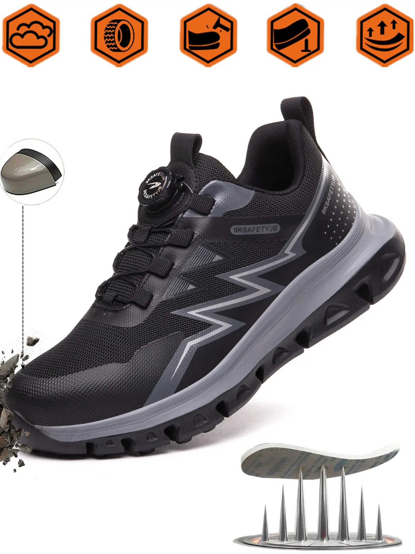 Men's and Women's Safety Shoes, Strap Laces, Breathable Upper, Anti-Puncture, Rubber Sole, Ideal for Workshop and Daily Use