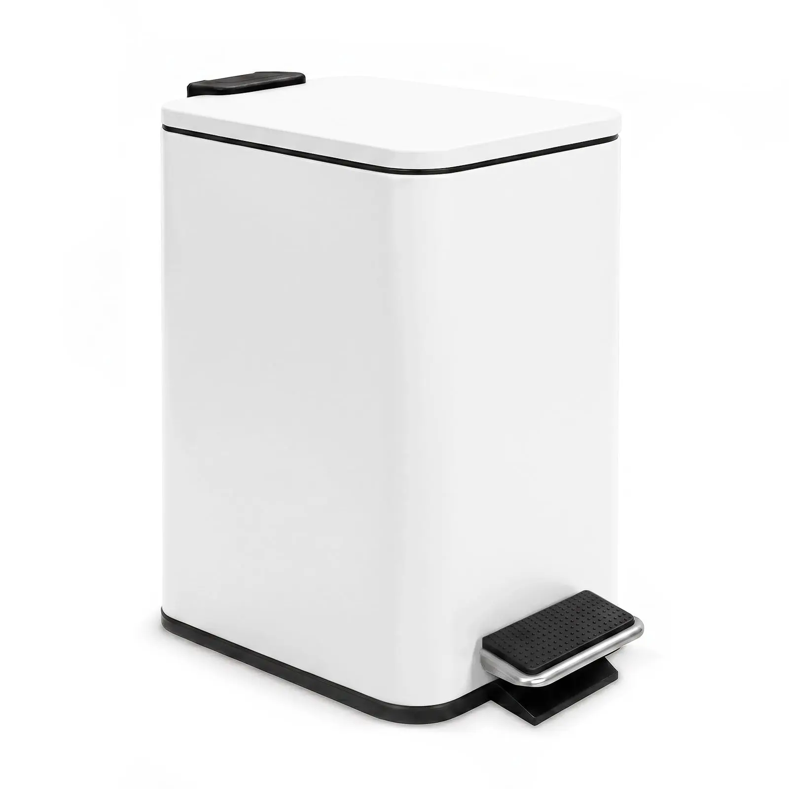 Garvee Compact White Plastic Bathroom Waste Bin - 5L/1.3 Gal, Smooth Soft-Close Lid, Removable Waterproof Design for Home Bathroom Use