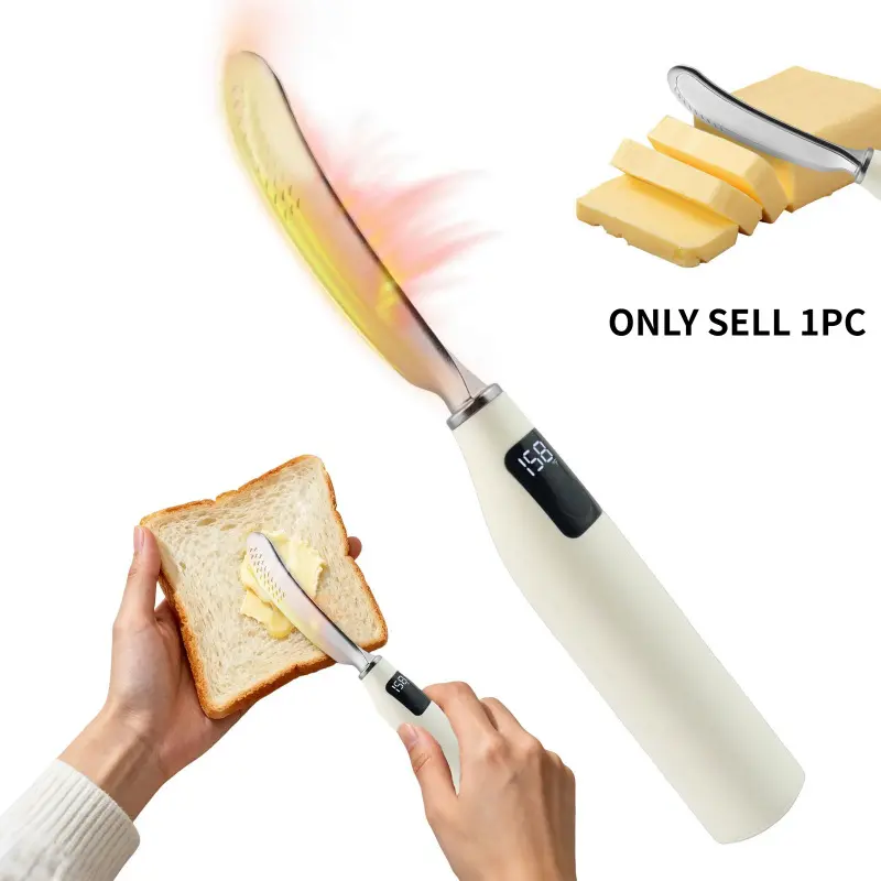 Heated butter knife, intelligent stainless steel electric butter spatula, suitable for hard butter, cheese, peanut butter, jam and honey, temperature adjustable (131degree/158 degree), USB rechargeable kitchen small tool kitchenware utensils butter knife