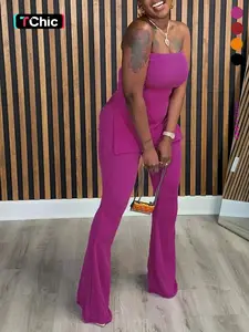 Women's Solid Color Split Side Tube Top & Flare Leg Pants Set, Casual Fashion Two-piece Outfits for Daily Outdoor Wear, Ladies Summer Clothes, Womenswear