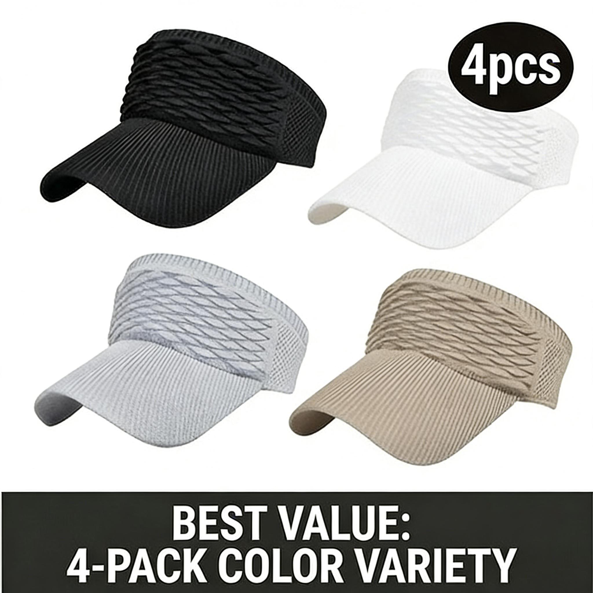 Women's 4-Piece Outdoor Sports Hat Set – Baseball Cap & Open Top Sun Visor – Full Coverage UV Sun Protection – Lightweight for Hiking Cycling Daily Outings – Summer Essential