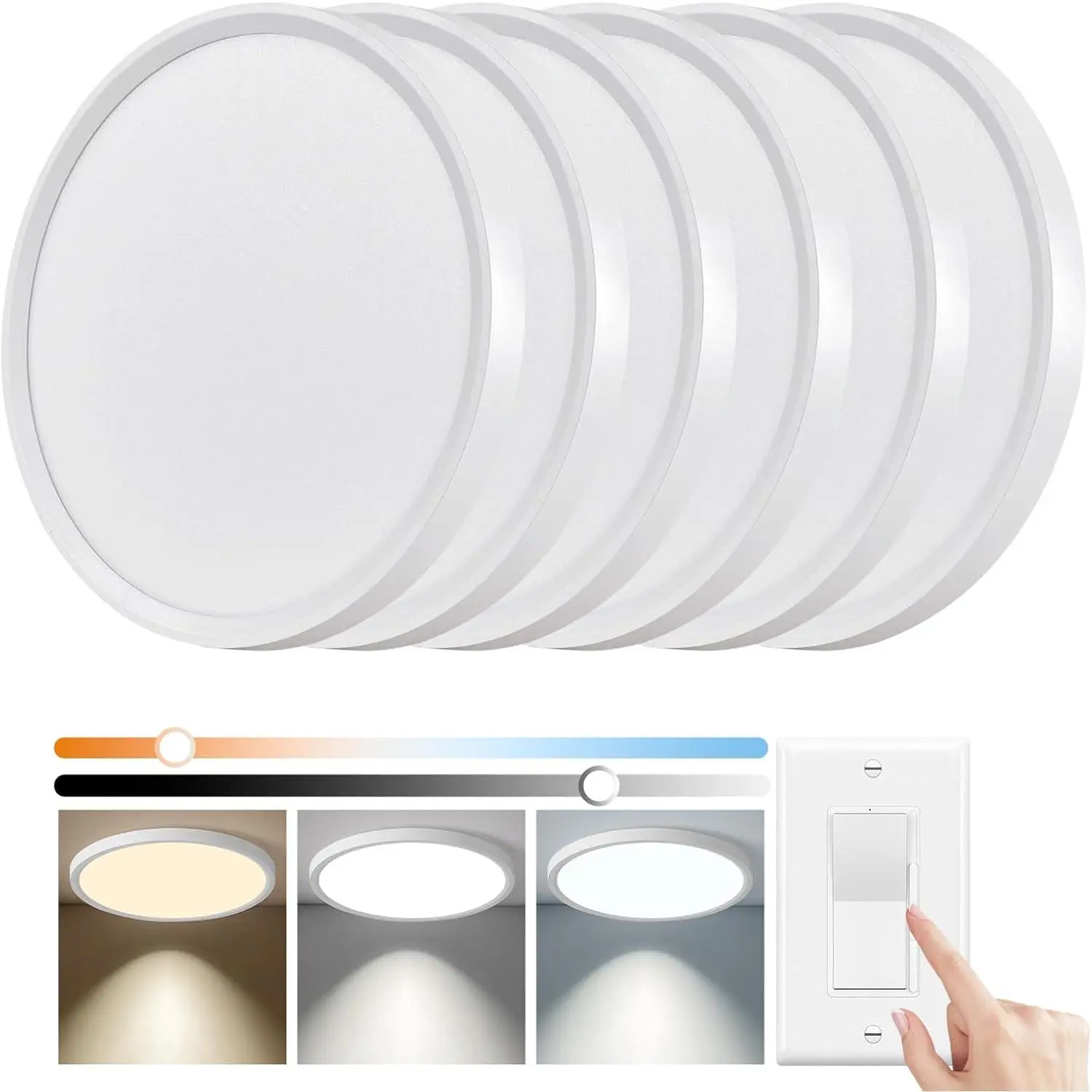 6 Pack 12 Inch Hardwired Dimmable LED Flush Mount Ceiling Light Fixtures, 24W 2640LM 3000K/4000K/5000K, House Upgrade Led Lights for Bedroom Hallway Laundry Room Rental Units, 240W Equiv., White