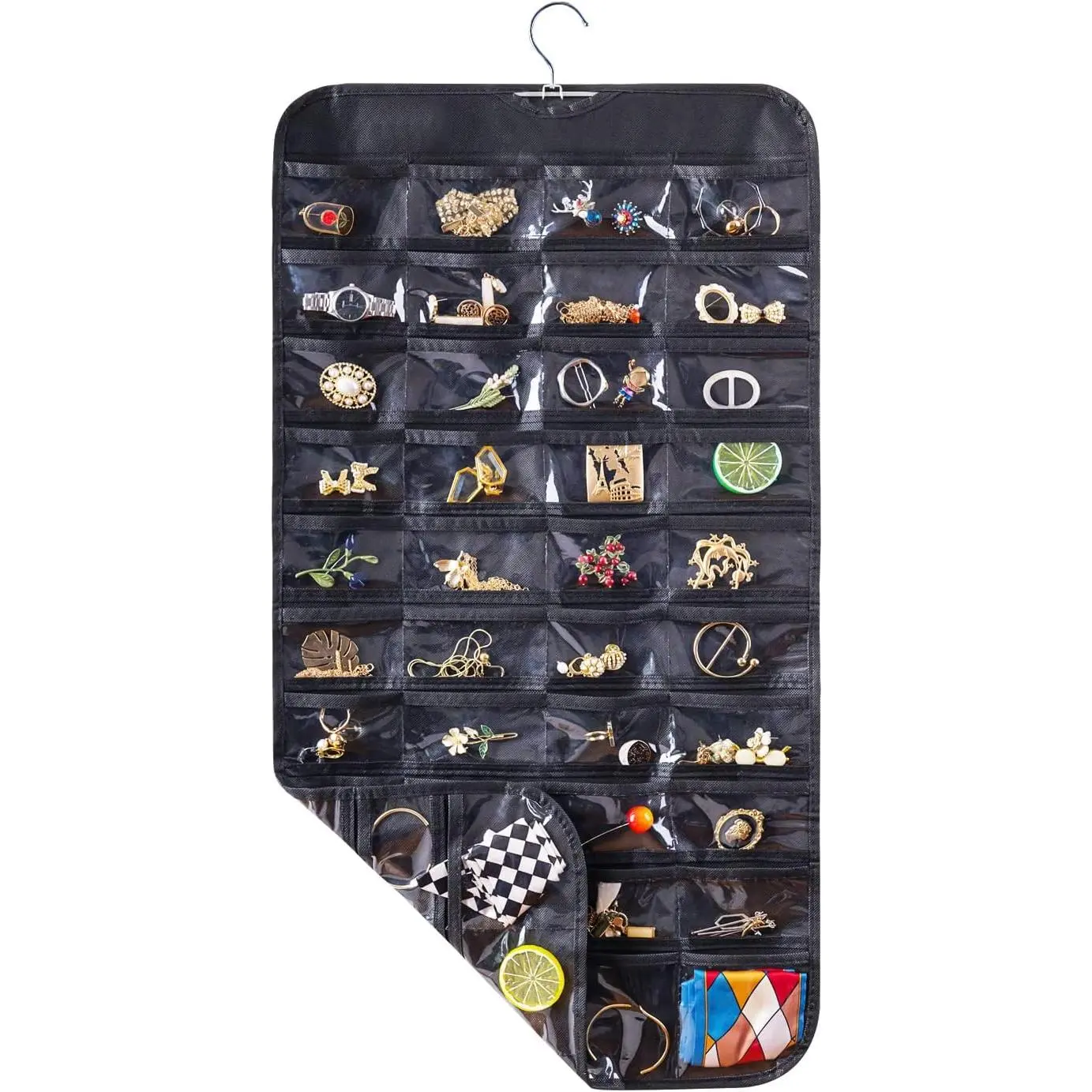 Organizer for Closet, 80 Pockets Earring Holder Organizer and storage, Earring Organizer   Holder Storage for Women , Wall Earring Holder for Girls, Black