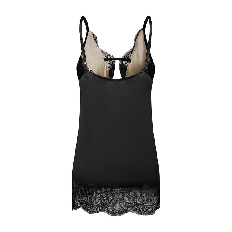 Women Satin Lace Camisole Top Sleeveless Spaghetti Strap Cutout V Neck Silk Lace Trim Cami Top Tank Top Summer Shirt