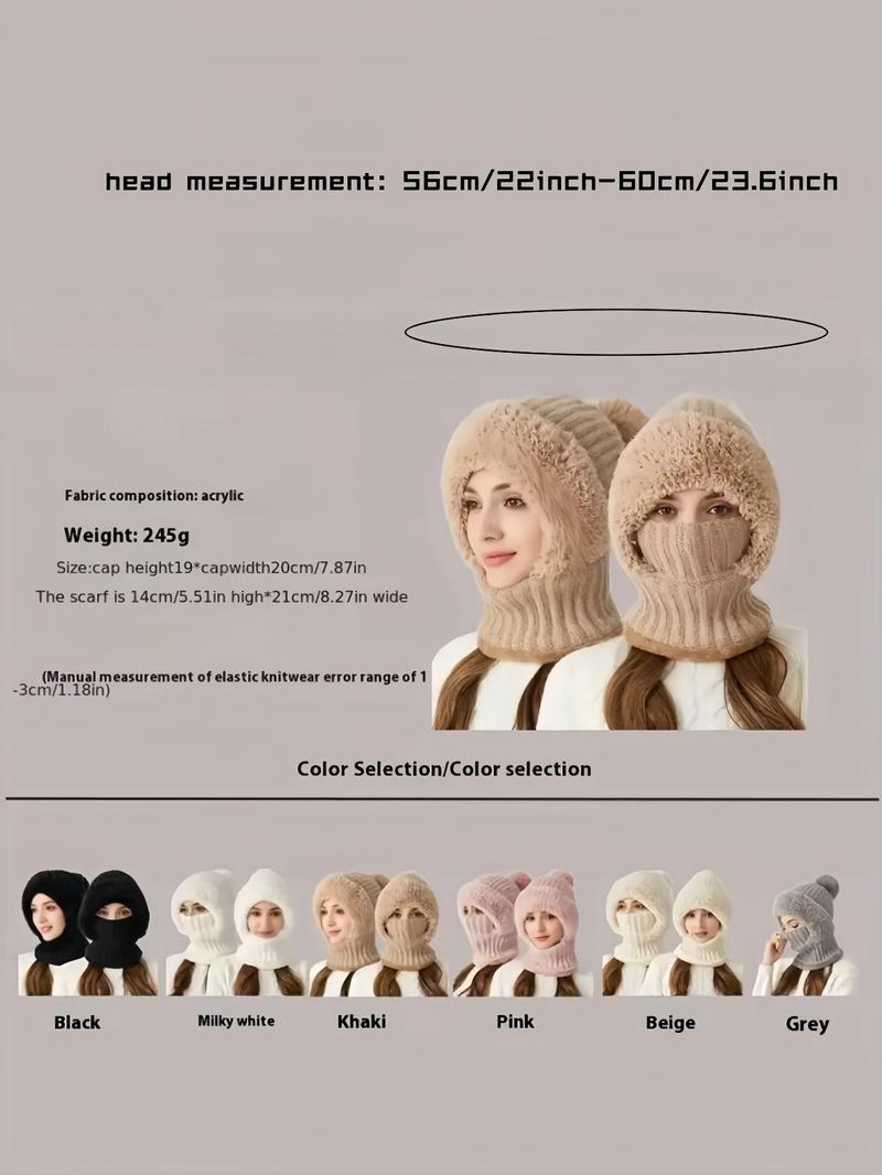 Women's Solid Color Pom Pom Decor Beanie Hat, Casual Warm Thickened Knit Hat for Fall & Winter, Fashion Accessories for Women & Girls Bonnet With Bunny Ears Bonnet SpringStatements
