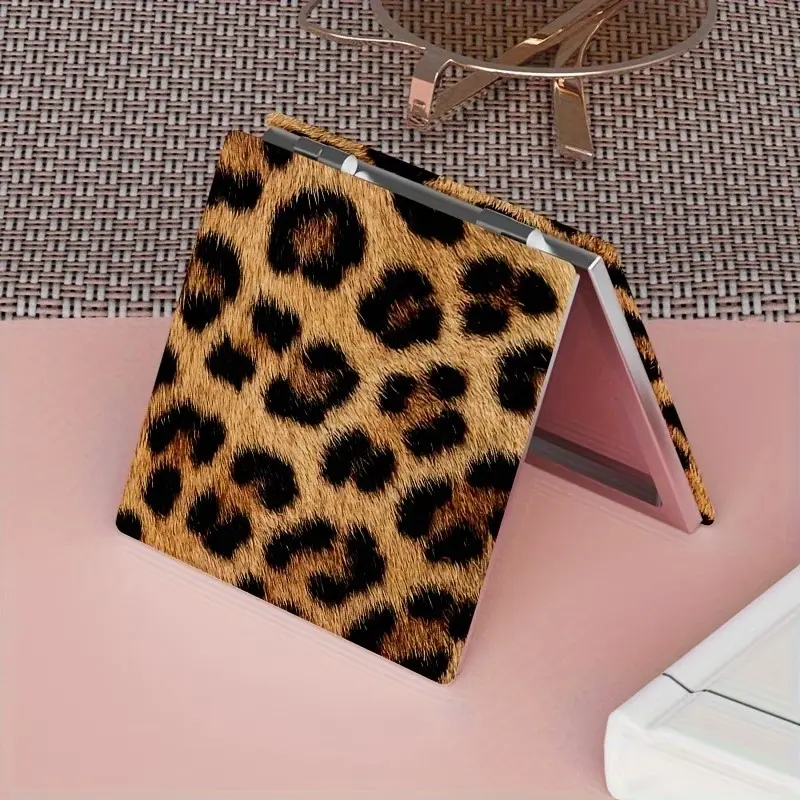 Leopard Print Compact Mirror, Anti-Drop Makeup Mirror, Foldable Dual-Sided Mirror, Student Dormitory Mirror, Portable Vanity Mirror