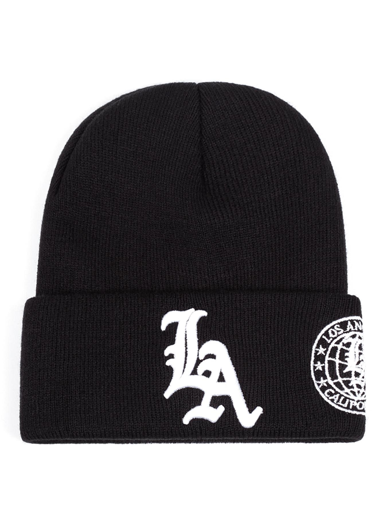 2025 New Men's LA Letter Side Earth Embroidery Winter Windproof Warm Outdoor Sports Hat Soft Bean Hat Casual Wool Hat Soft Beret Multi functional Hip Hop Knitted Hat Beanie Fitted