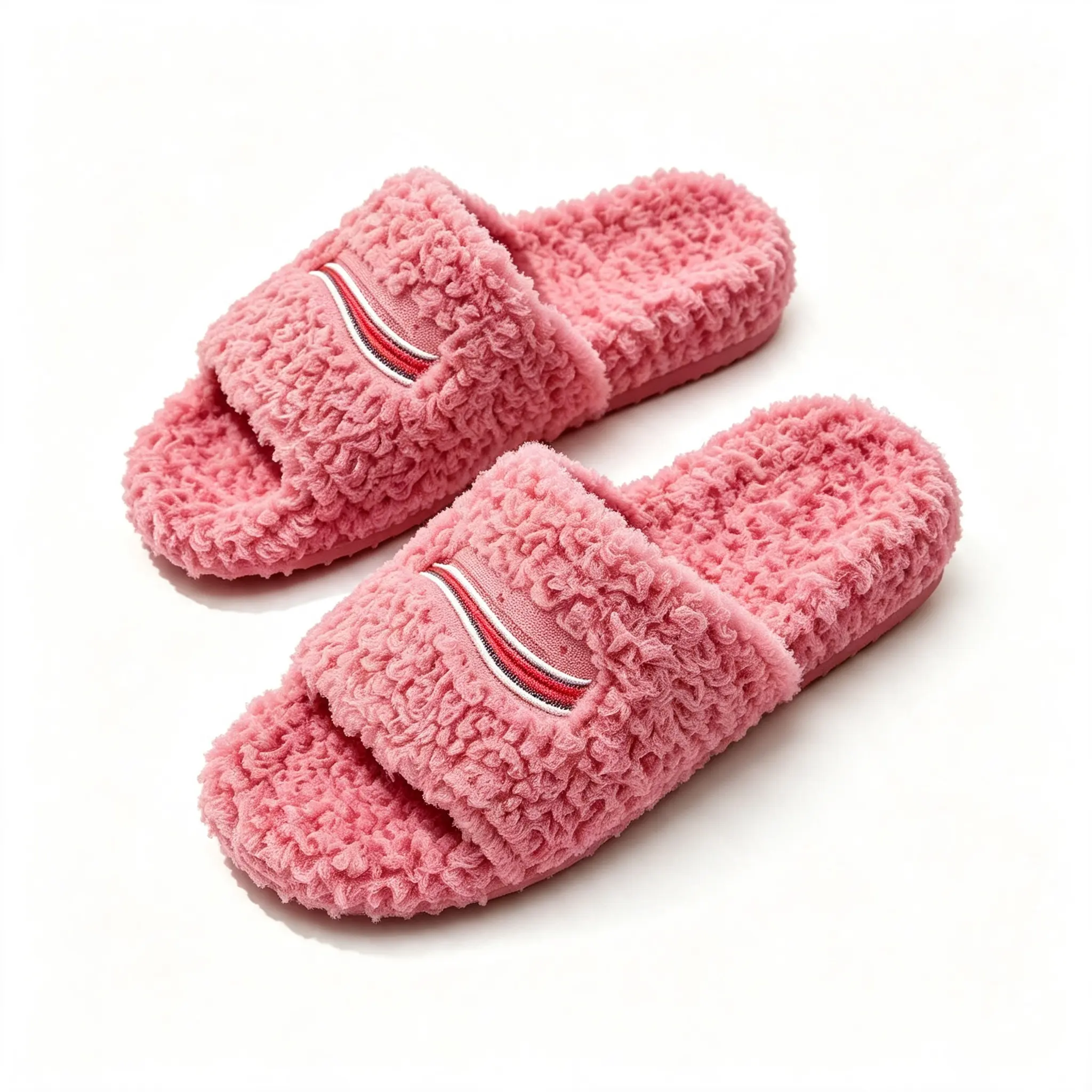 Pink Fluffy Curly Fleece Open Toe Slide Slippers Strip Embroidery Soft Warm Non Slip Indoor House Slides for Women
