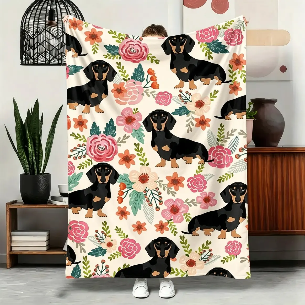 Cute Dachshund Flannel Throw Blanket, Soft Comfortable Sofa Towel for Adults and Kids, Birthday Holiday Family Couple Party Anniversary Wedding Souvenir, Halloween Christmas Graduation Thanksgiving Gift, Bed Sofa, Throw Blankets, Blankets, Bedding