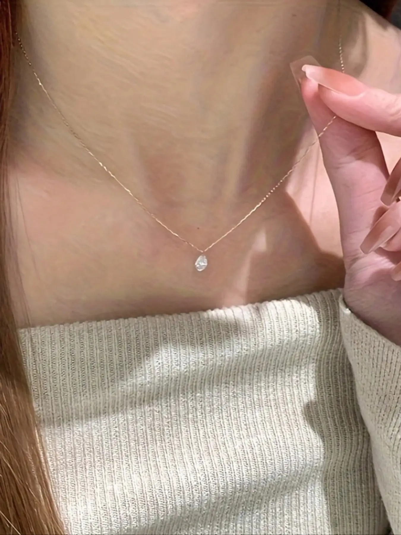 Teardrop Cubic Zirconia Pendant Necklace for Women, Dainty Pear-Shaped Cz Crystal Drop, Minimalist Thin Chain Jewelry Gift, Droplet Pendant Necklace