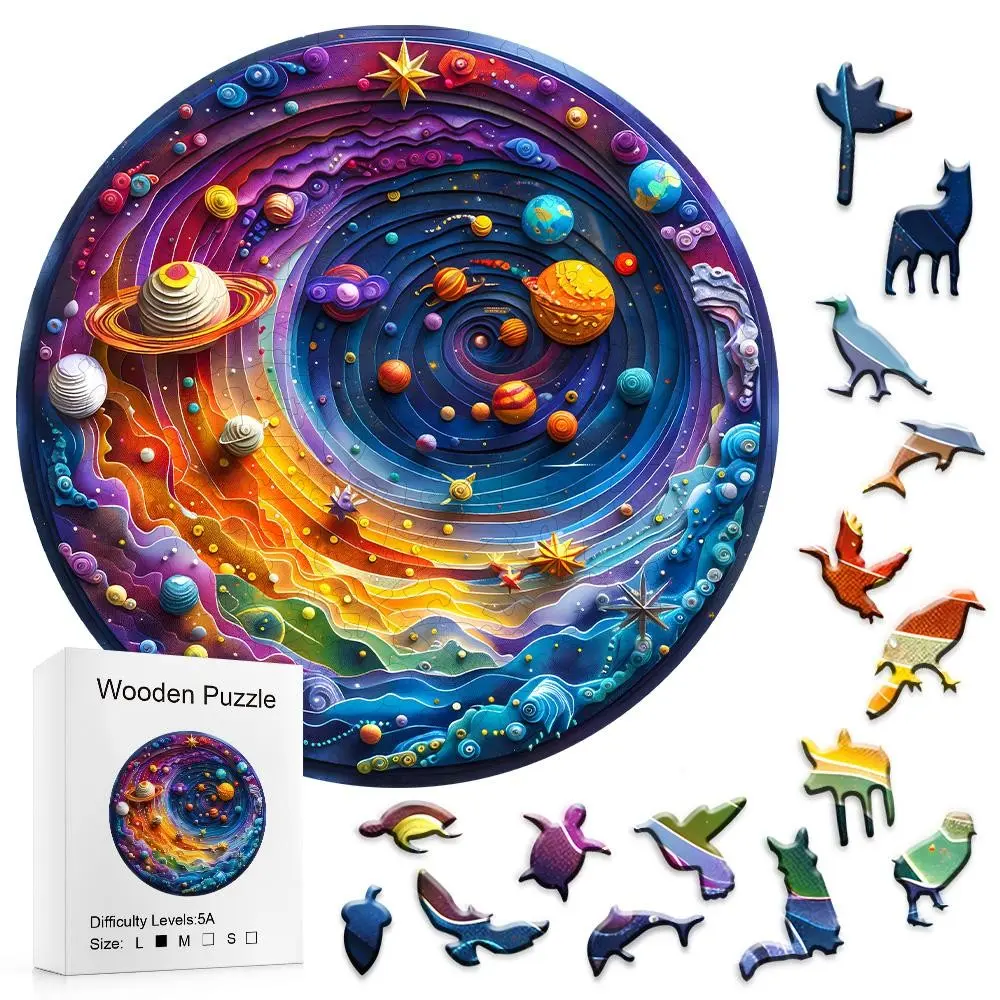 501 Colorful Planet Wooden Boxed Puzzle, Handmade DIY Holiday Gift, Perfect Christmas Present, Unique Craft Project