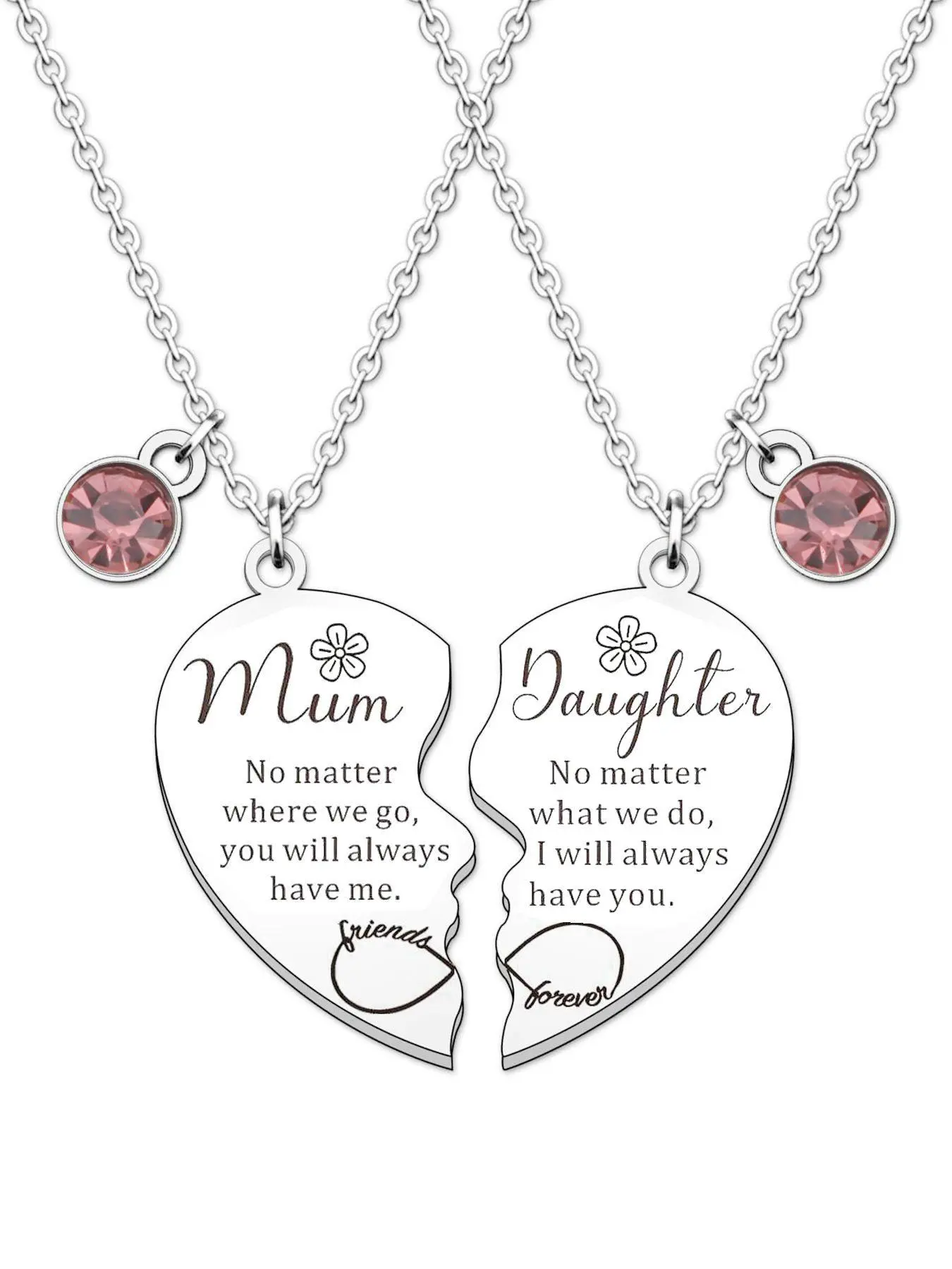 Mother's Day Gift, Mother & Daughter Necklace, 2 Counts Heart Design Pendant Necklace, Rhinestone Decor Matching Necklace for Women, Exquisite Jewelry Gift, Fashion Jewelry for Party and Daily Wear, Family Necklace