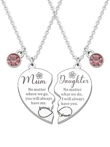 Mother's Day Gift, Mother & Daughter Necklace, 2 Counts Heart Design Pendant Necklace, Rhinestone Decor Matching Necklace for Women, Exquisite Jewelry Gift, Fashion Jewelry for Party and Daily Wear