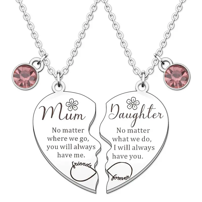 Mother's Day Gift, Mother & Daughter Necklace, 2 Counts Heart Design Pendant Necklace, Rhinestone Decor Matching Necklace for Women, Exquisite Jewelry Gift, Fashion Jewelry for Party and Daily Wear, Family Necklace, Rhinestone Decorated Necklace