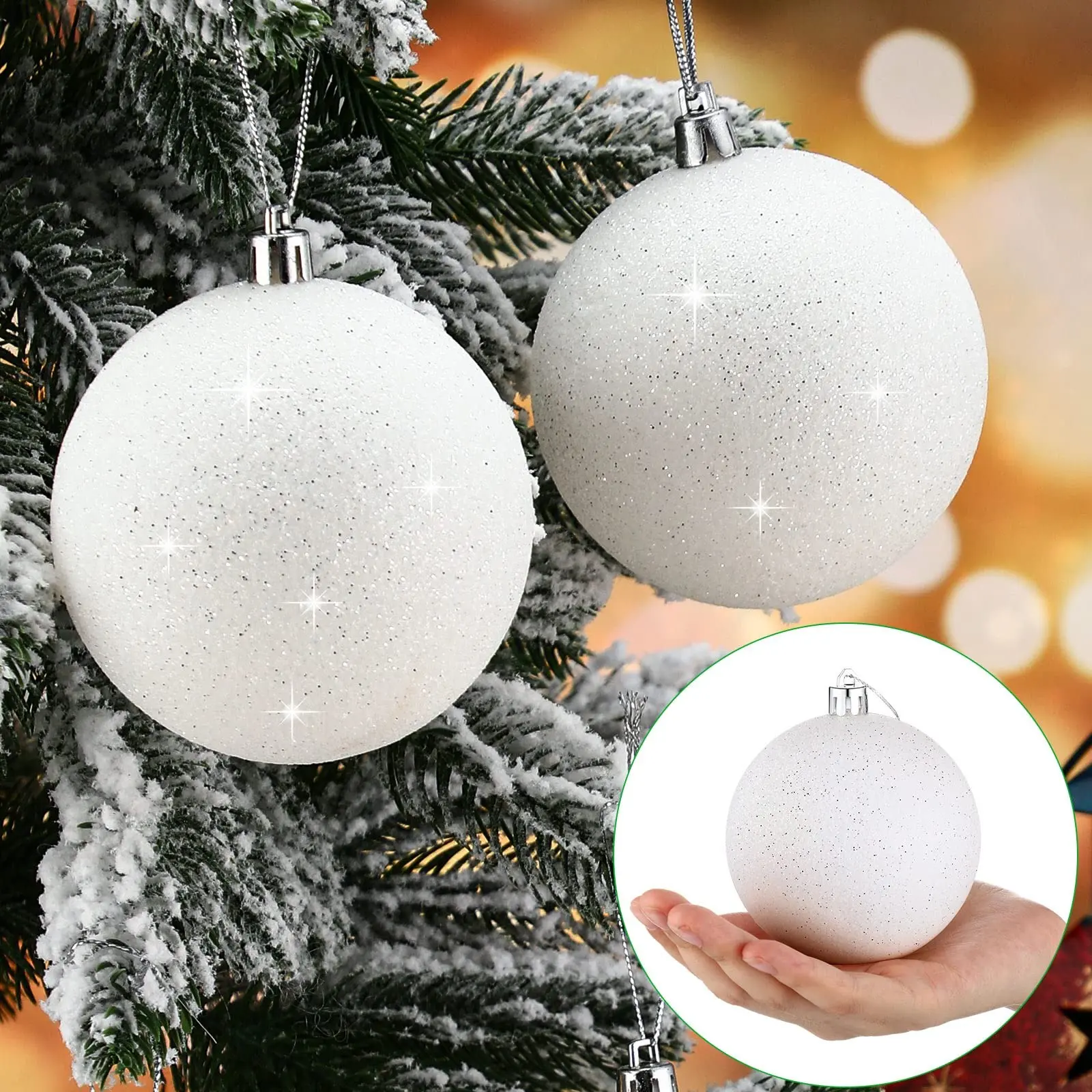 12 Pcs Christmas Ornament Balls, Flashing Snowball Decorations, Plastic Hanging Tree Ornaments for Christmas Wedding Party Decoration