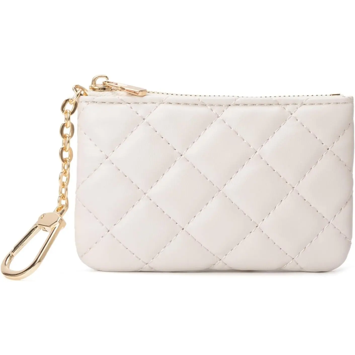 Quilted Leather  Purse with  - Small  Pouch Key Pouch Small Card Holder  Wallet Change Purse for Women and Men (Creamy-white)
