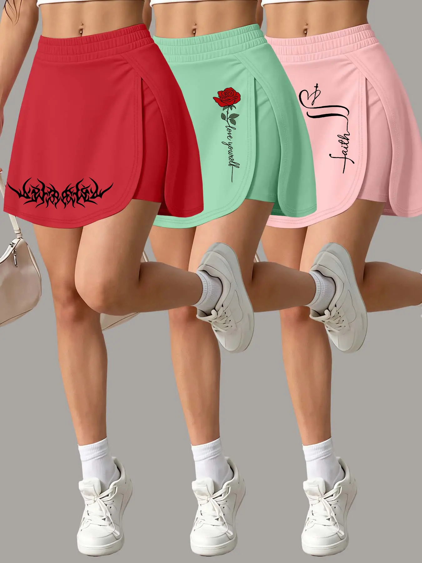 Women's Skirt Set, Floral Print Slim Fit Short Skirts, Casual Sporty Style, Fall Fashion, Multi-Color Options, Three-Piece Set