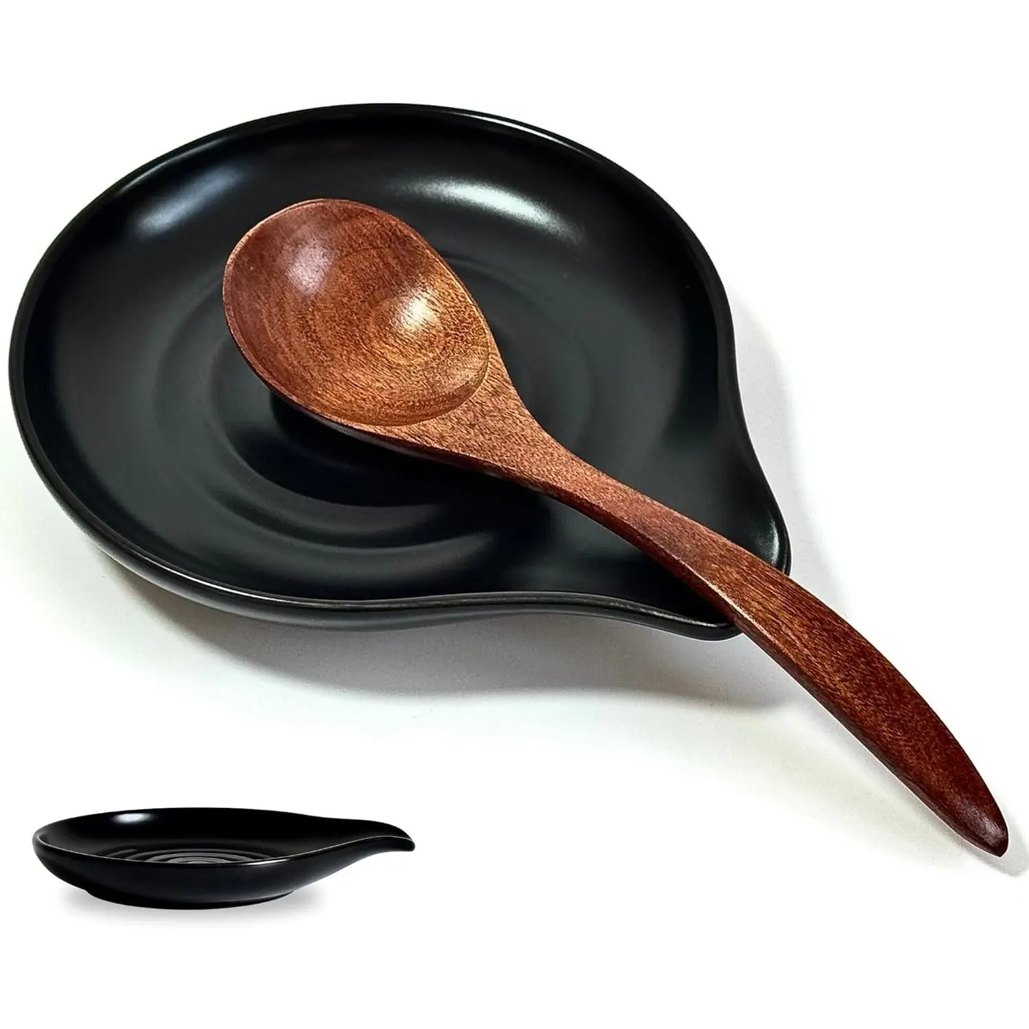 6.2" Large Matte Black Ceramic Spoon Rest for Stove Top, Kitchen Counter Utensil Holder Fits Spatula, Spoon & Ladle, Cute Kitchen Decor Ideal Mother's Day Gift