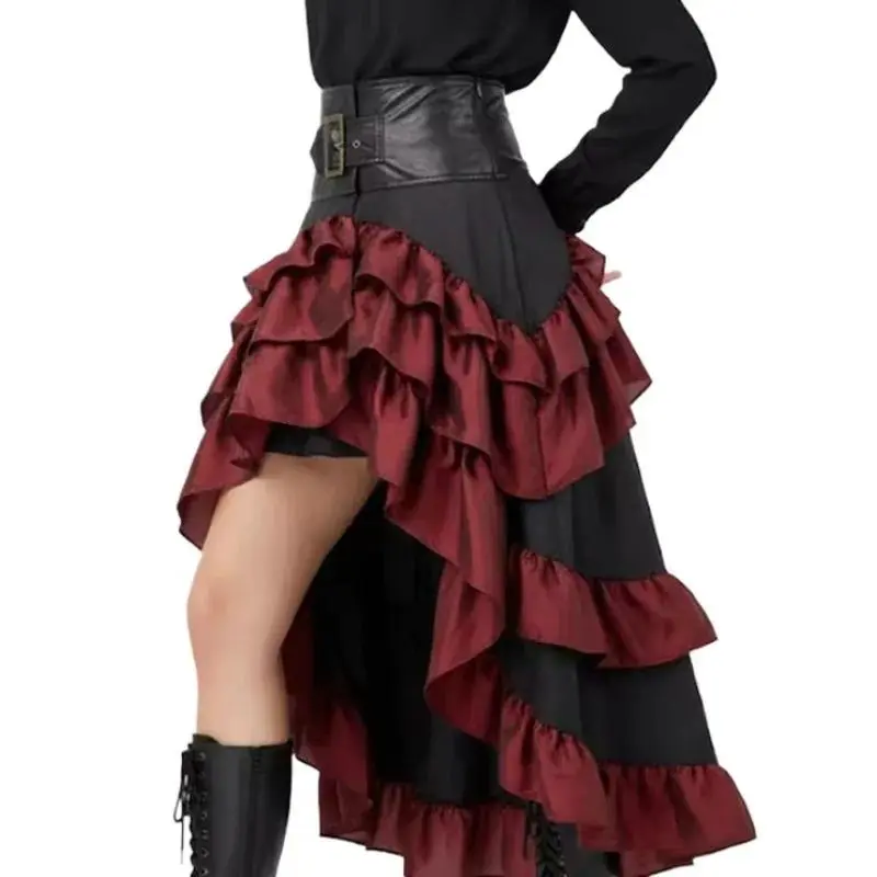Halloween Costumes Women Steampunk Victorian Medieval Dress Ruffled Trim Irregular Vintage Gothic Skirts Pirate Vampire Cosplay