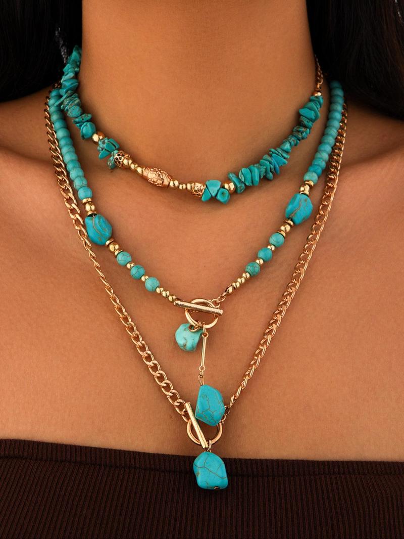 Vintage Cow Head Decor Beaded & Pendant Necklaces, Boho Style Turquoise Decor Necklace for Women & Girls, Party, Daily Clothing Decor, Birthday Gift, Daily Wear Necklace